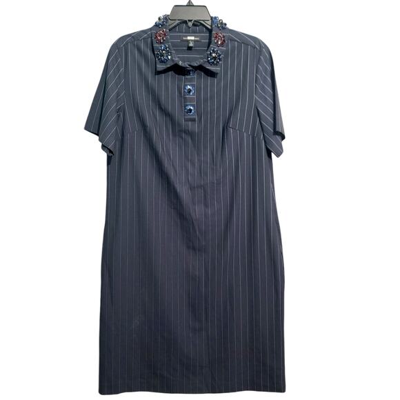 Banana Republic Navy Striped Jewel Beaded Collar Pocket Shift Dress - Picture 1 of 5